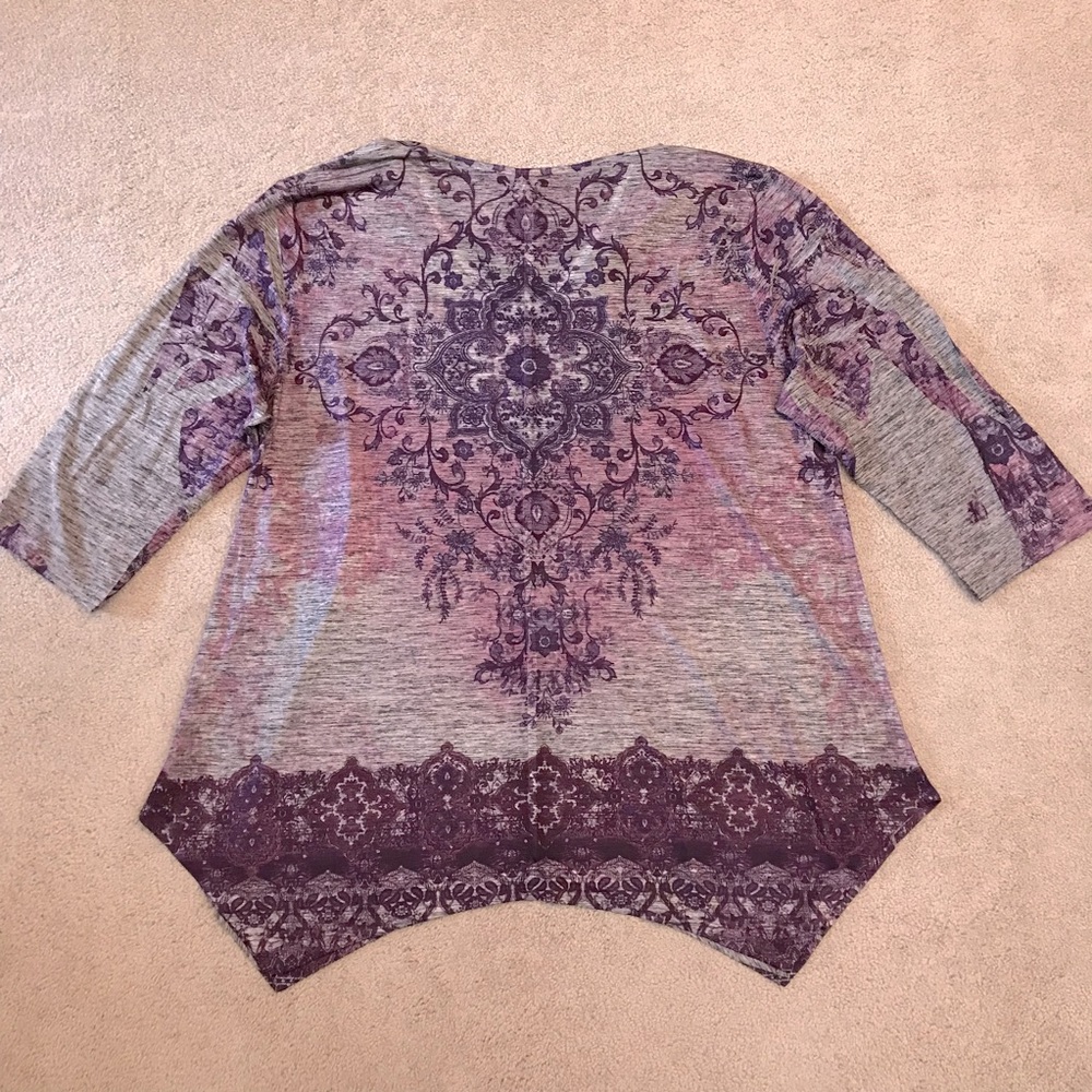 Lavish Tunic Top Womens 3X Fits Like 2X V Neck Purple Grey Touch of Bling Drape - Picture 3 of 9